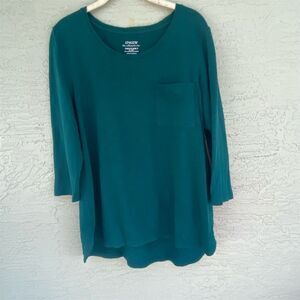 Chico's Women's 3/4 Sleeve Teal Tee Size L Relaxed Fit with Pocket
